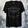 01 camiseta preta custom motorcycle 1971 legendary riders skull no remorse