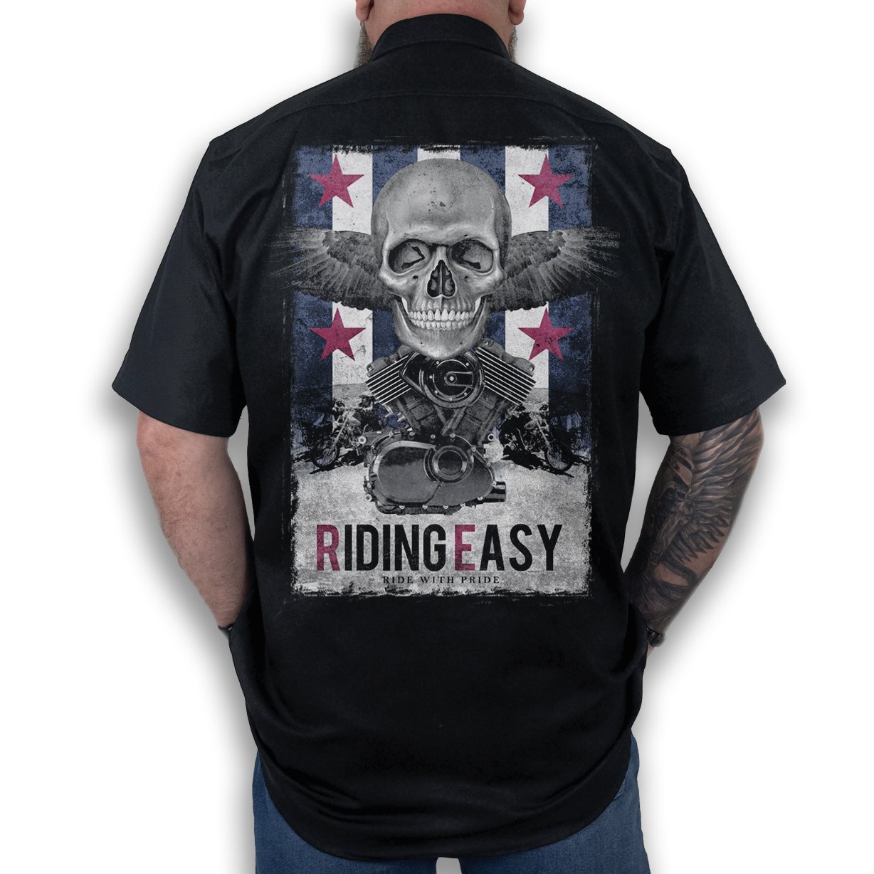 Camisa Workshirt Preta Custom Eiding Easy Ride With Pride Skull V