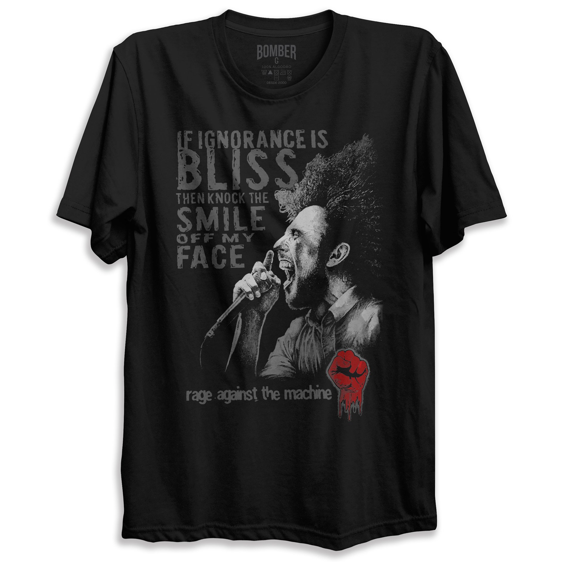 Camiseta Preta Banda Rage Against the Machine If Ignorance Is