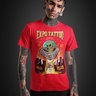 t shirt mockup of a goth man with a skull tattooed face standing at a studio 26593
