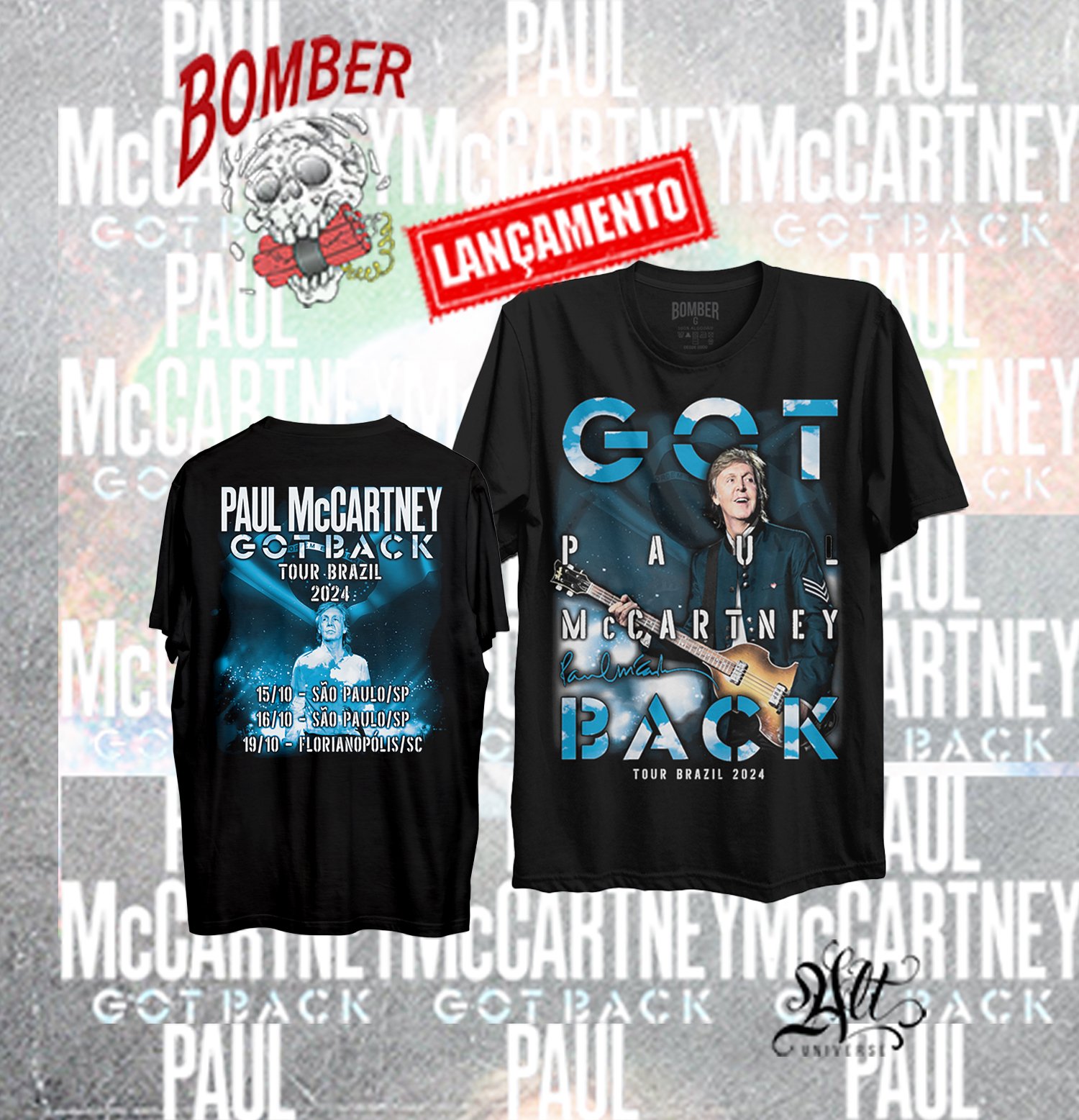 Camiseta Preta Paul McCartney Got Back Tour 2024 Brasil Rock